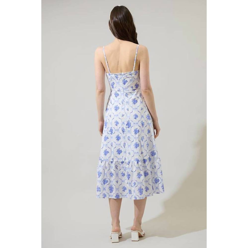Sugarlips White & Blue Floral Midi Dress - Picture 3 of 3